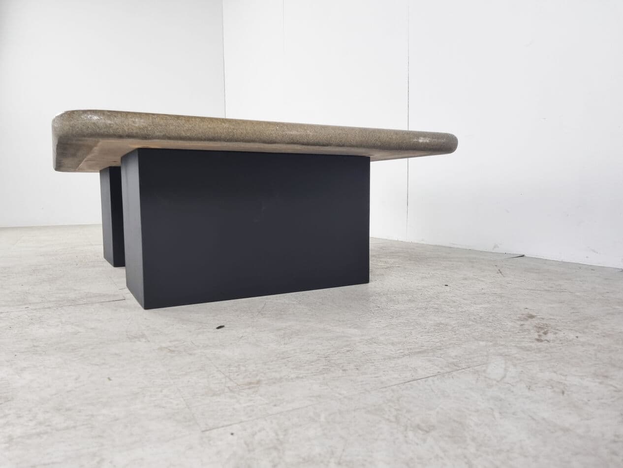 Coffee Table Brutalist, brown stone, black wood, Germany, 1970s. - 330046