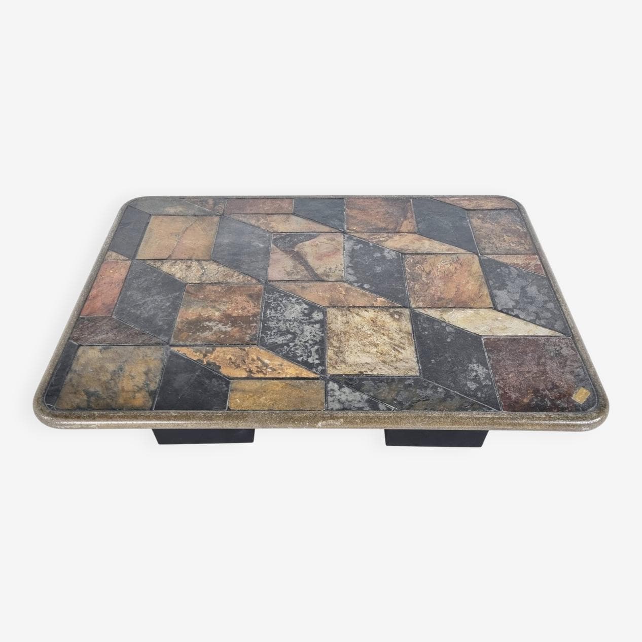 Coffee Table Brutalist, brown stone, black wood, Germany, 1970s. - 330039
