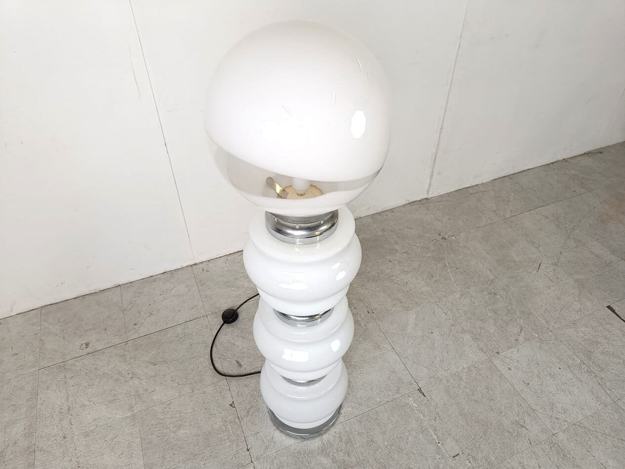 Floor lamp, white Murano glass, chrome, marble, Mazzega, Italy, 1960s. - 330034