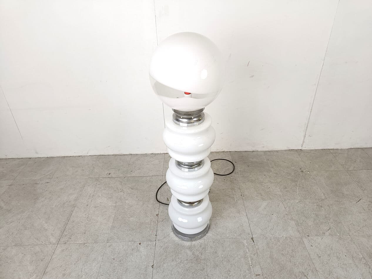 Floor lamp, white Murano glass, chrome, marble, Mazzega, Italy, 1960s. - 330035