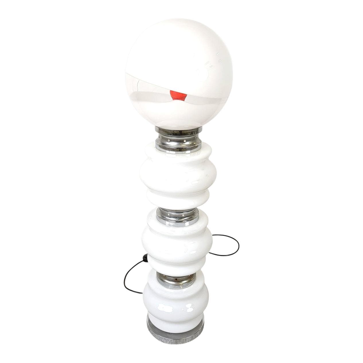 Floor lamp, white Murano glass, chrome, marble, Mazzega, Italy, 1960s.