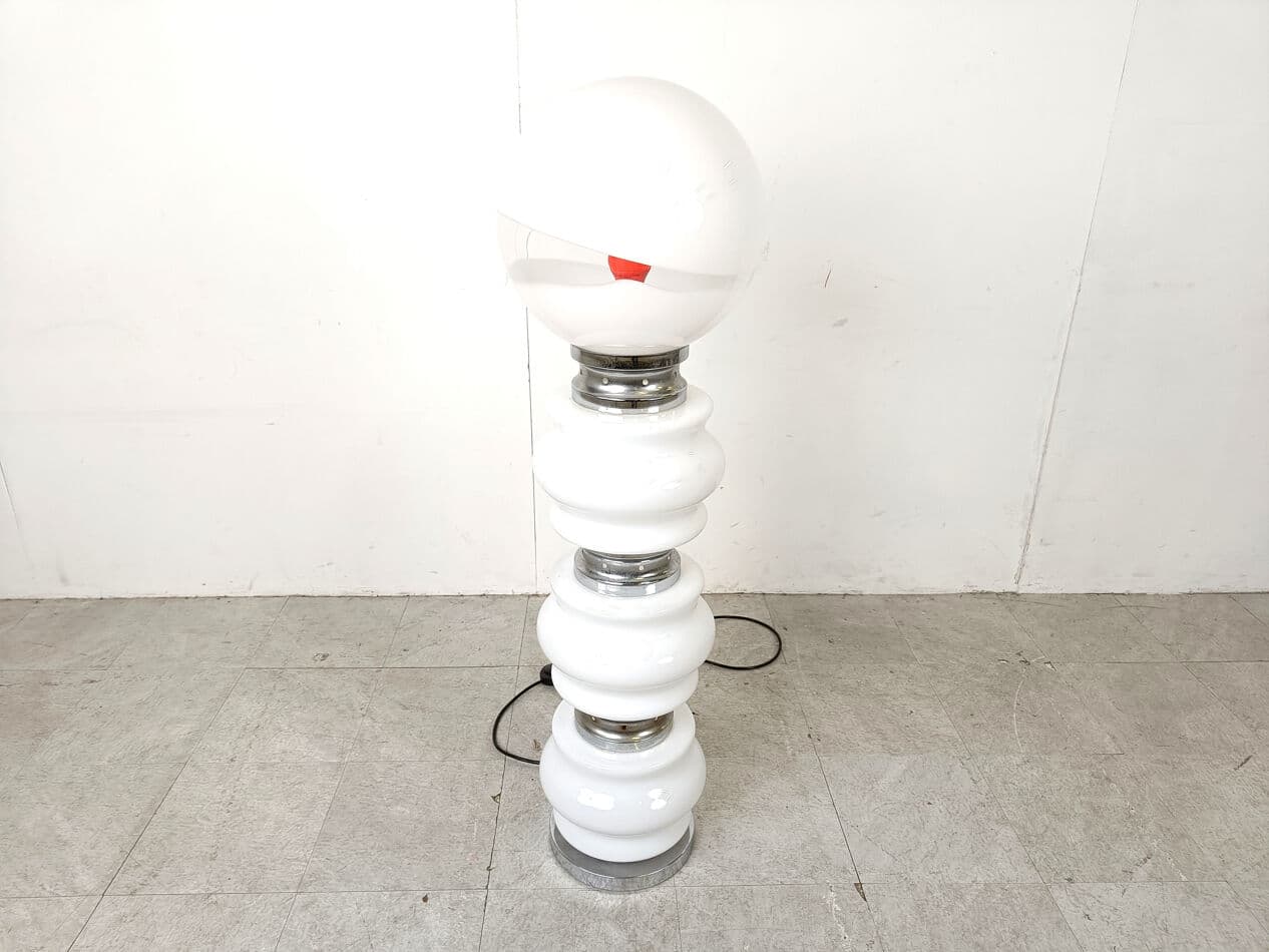Floor lamp, white Murano glass, chrome, marble, Mazzega, Italy, 1960s. - 330026