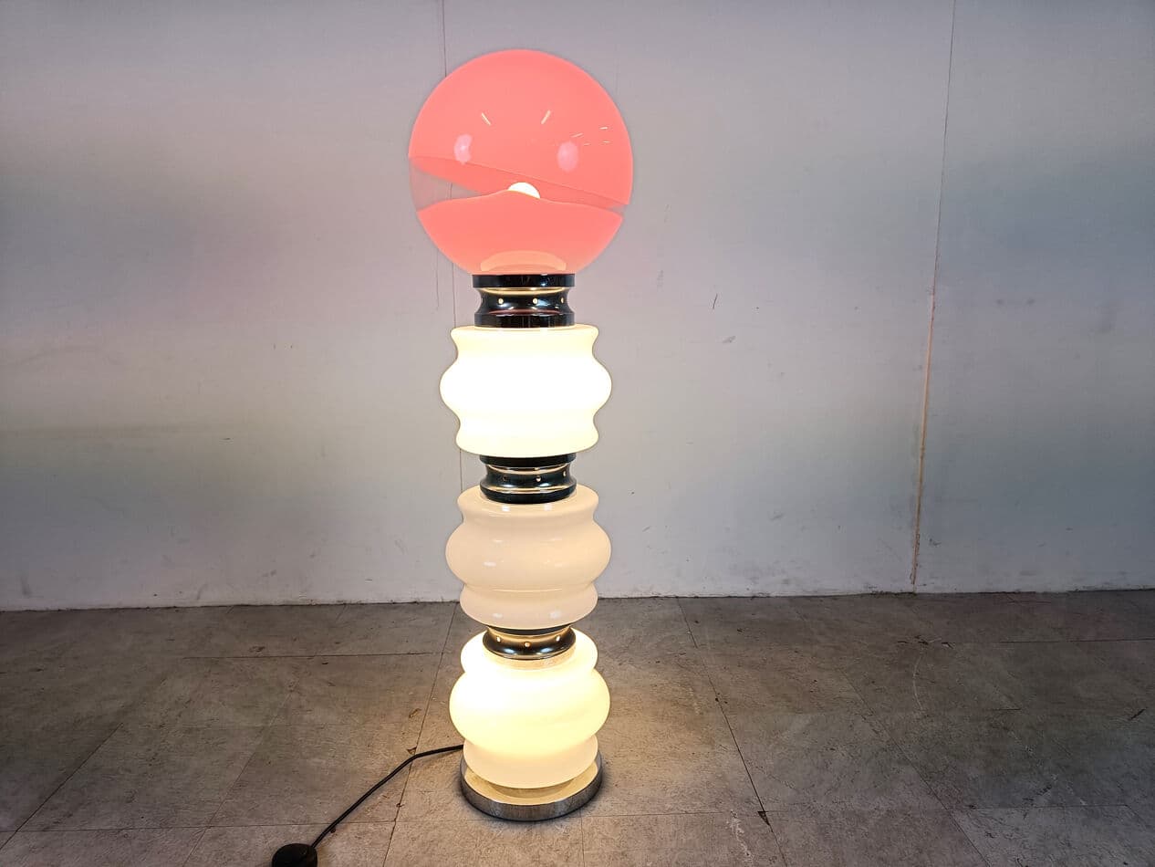 Floor lamp, white Murano glass, chrome, marble, Mazzega, Italy, 1960s. - 330028