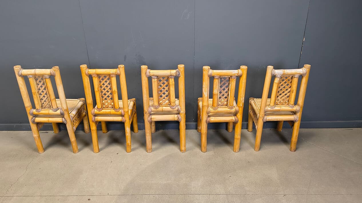 Set of five chairs, brown bamboo, gold rattan, Belgium, 1970s. - 330021