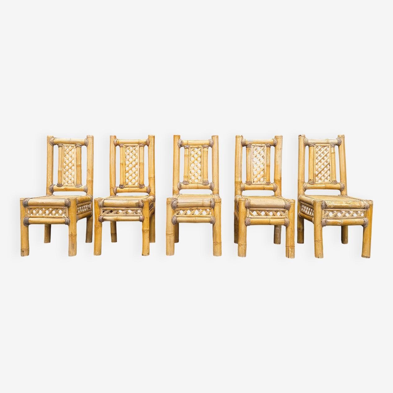 Set of five chairs, brown bamboo, gold rattan, Belgium, 1970s. - 330015