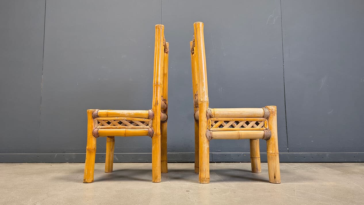 Set of five chairs, brown bamboo, gold rattan, Belgium, 1970s. - 330014