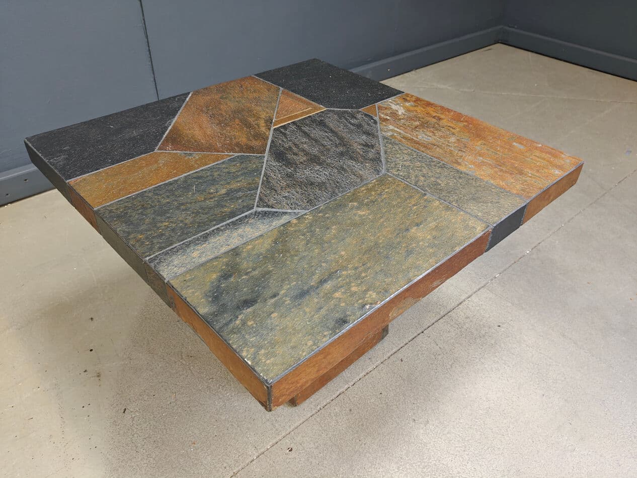 Coffee Table Brutalist, multicolor stone, plaster, Belgium, 1980s. - 330008