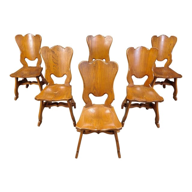 Set of six dining chairs, Brutalist, brown oak, Netherlands, 1960s. - DIMENSION