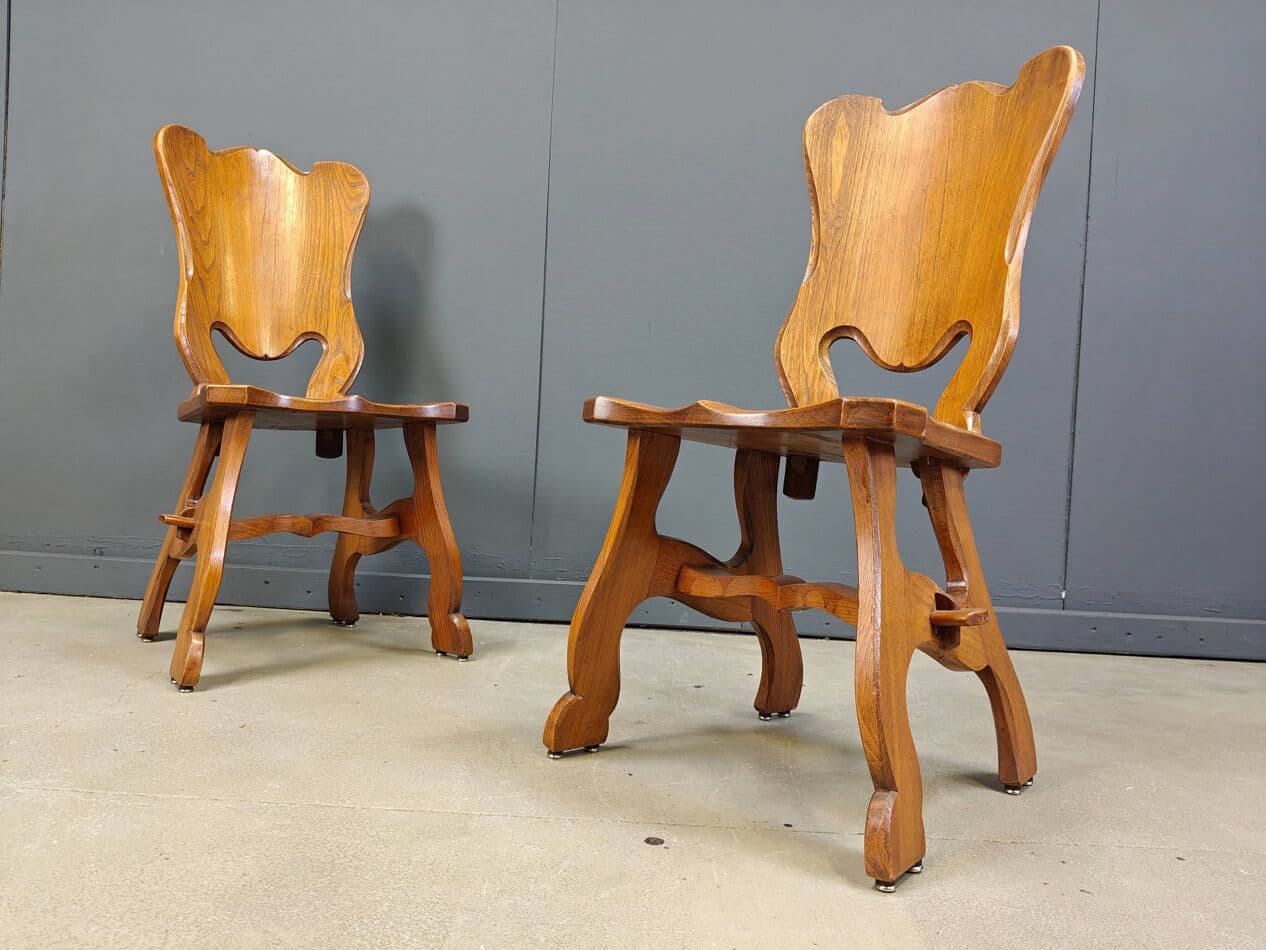 Set of six dining chairs, Brutalist, brown oak, Netherlands, 1960s. - 329994