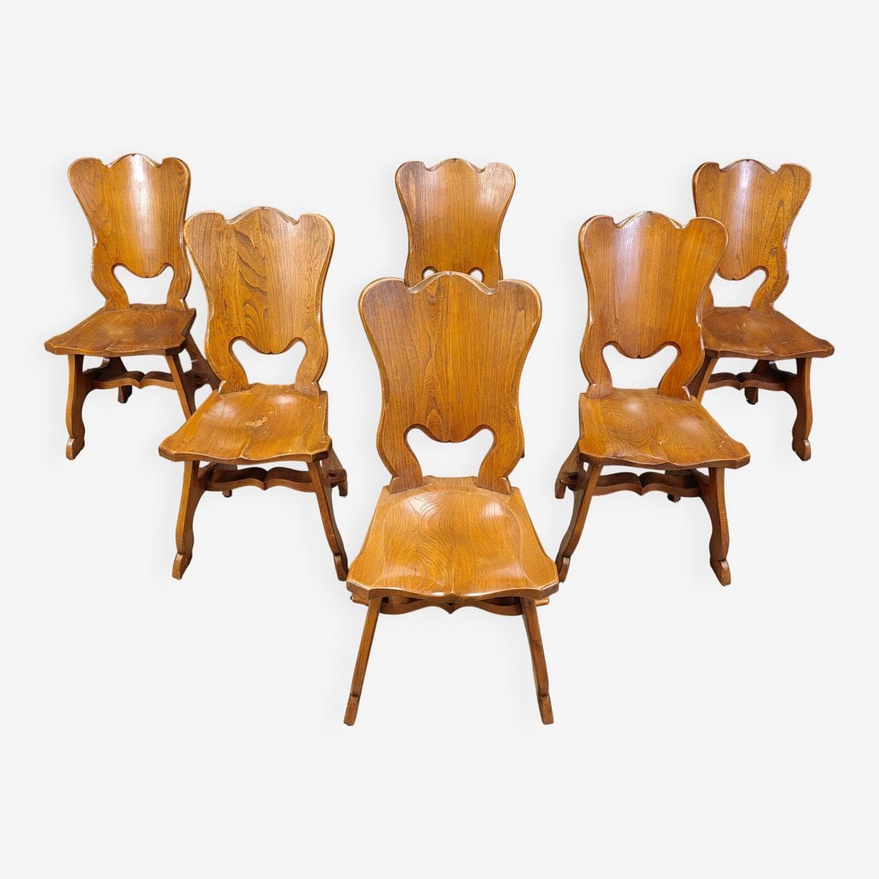 Set of six dining chairs, Brutalist, brown oak, Netherlands, 1960s. - 329991