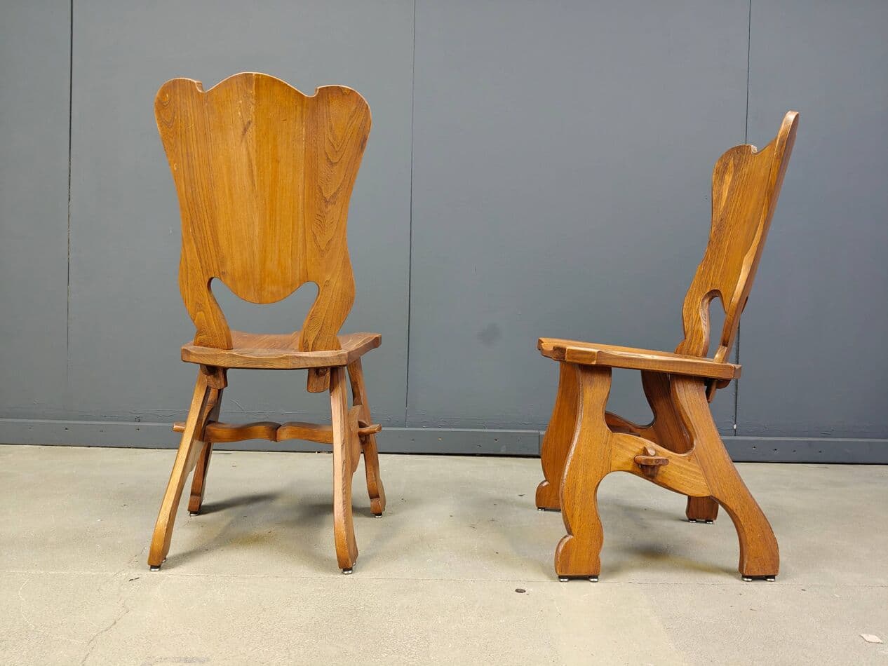 Set of six dining chairs, Brutalist, brown oak, Netherlands, 1960s. - 329998