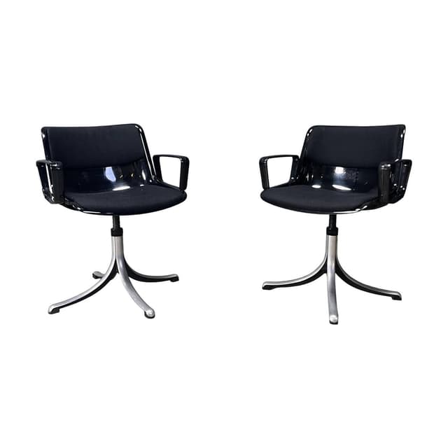 Set of two desk chairs Modus, black plastic, black fabric, silver aluminum, by O. Borsani, Italy, 1970s. - DIMENSION