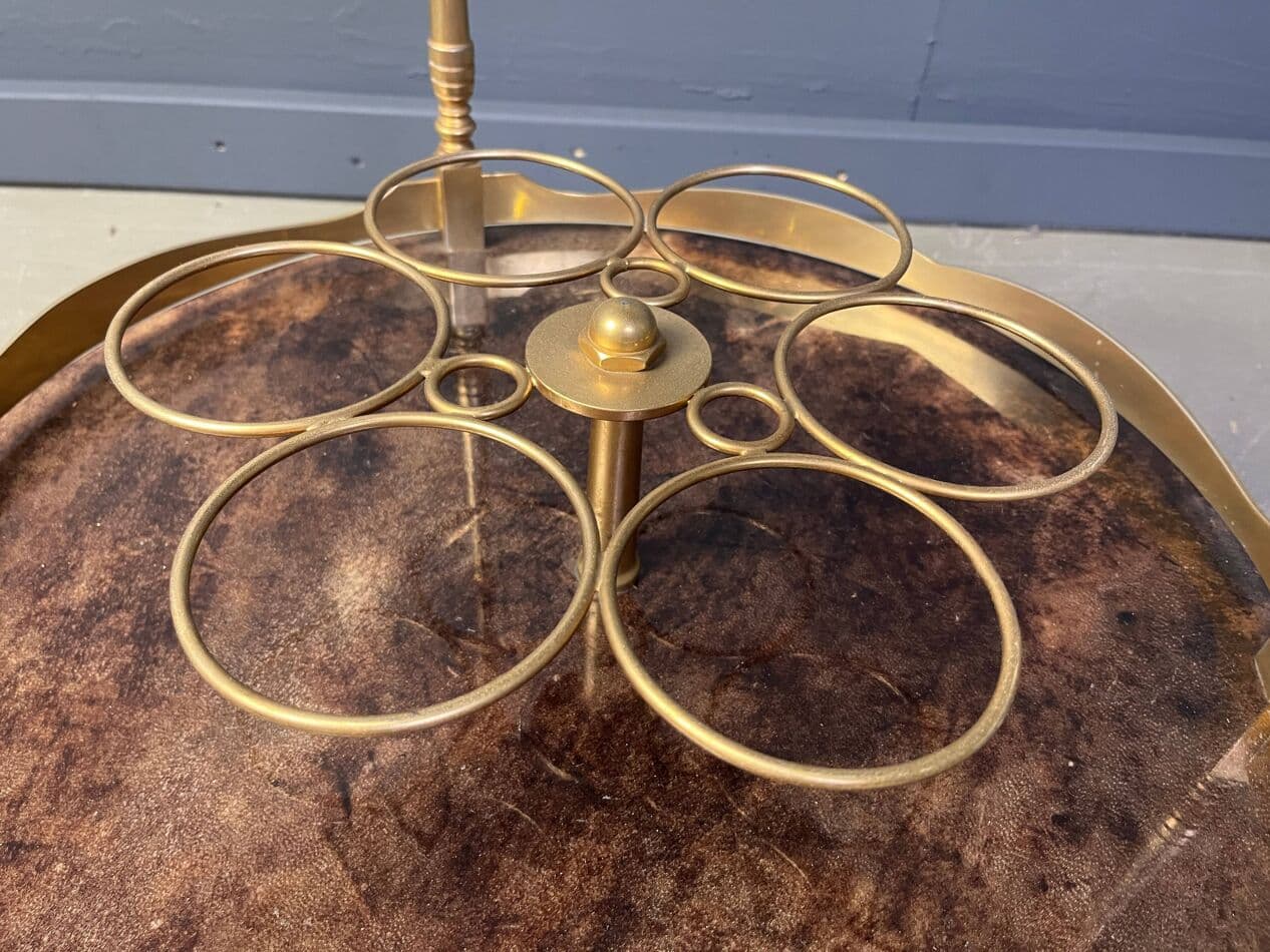 Bar cart, brown lacquered goatskin, gold brass, by A. Tura, Italy, 1960s. - 329948