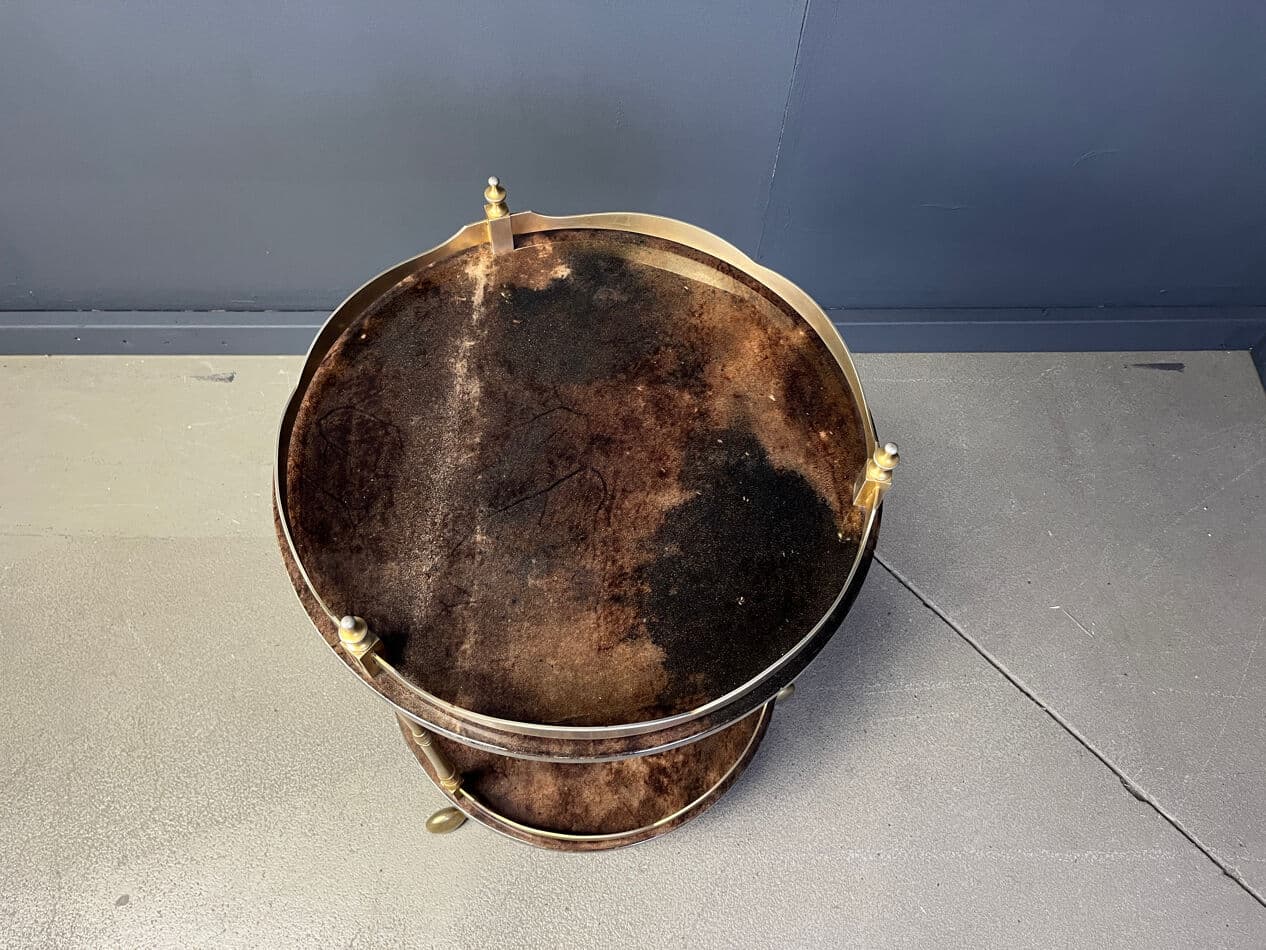 Bar cart, brown lacquered goatskin, gold brass, by A. Tura, Italy, 1960s. - 329944