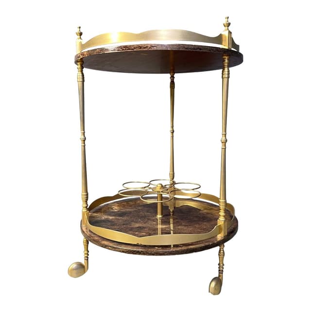 Bar cart, brown lacquered goatskin, gold brass, by A. Tura, Italy, 1960s. - DIMENSION