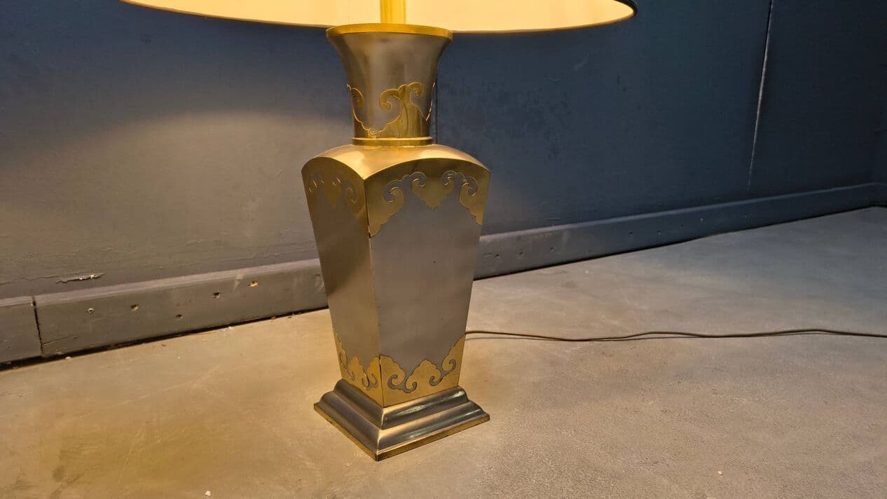 Set of two table lamps, grey metal, gold brass, Belgium, 1970s. - 329915