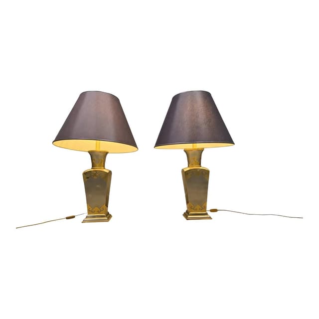 Set of two table lamps, grey metal, gold brass, Belgium, 1970s. - DIMENSION