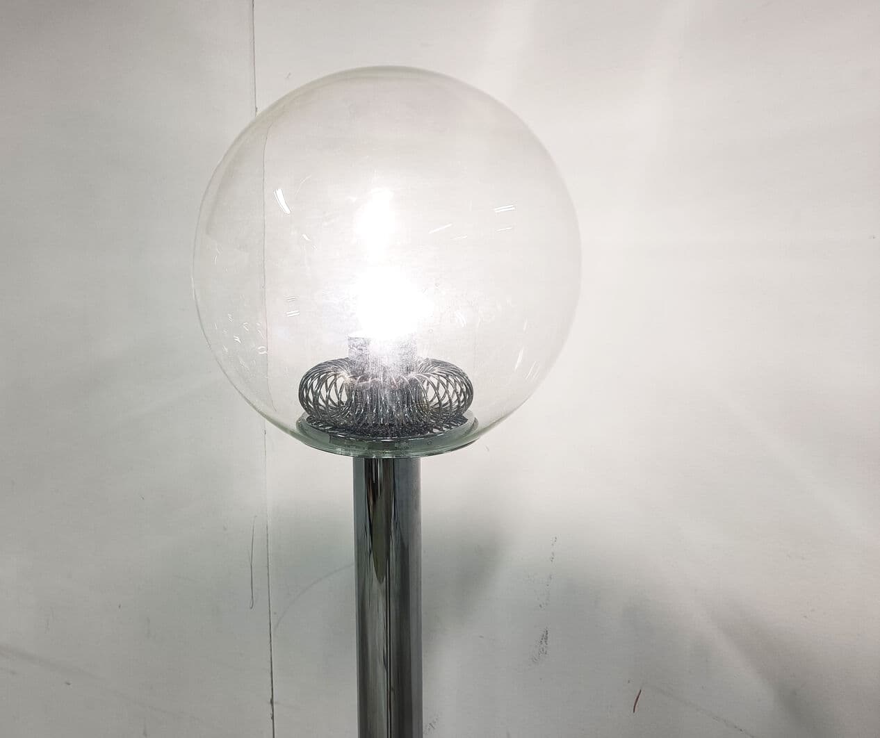 Floor Lamp Space Age, silver chrome, transparent glass, Belgium, 1970s. - 329868