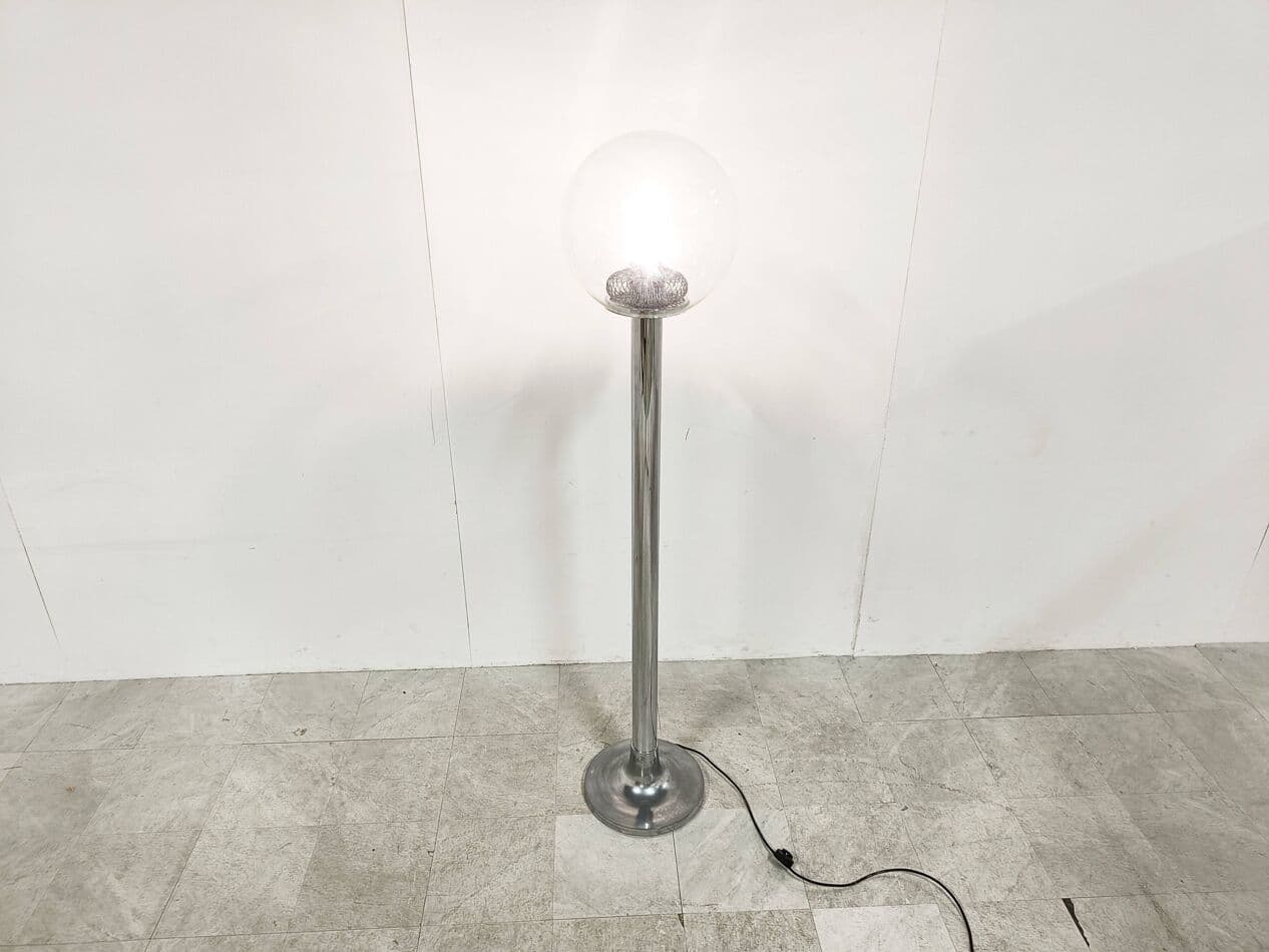 Floor Lamp Space Age, silver chrome, transparent glass, Belgium, 1970s. - 329866