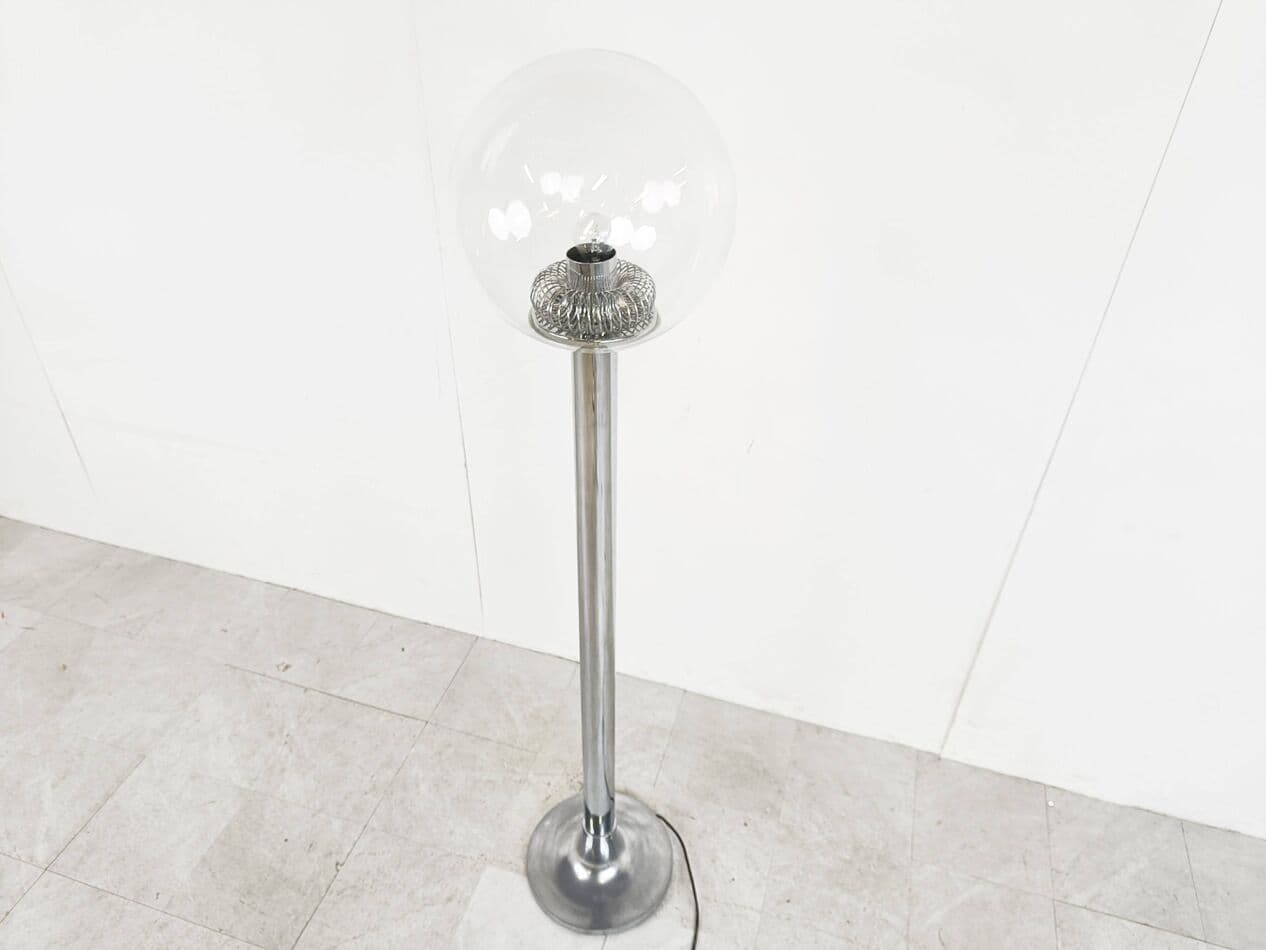 Floor Lamp Space Age, silver chrome, transparent glass, Belgium, 1970s. - 329867