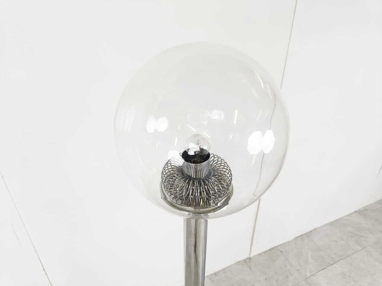 Floor Lamp Space Age, silver chrome, transparent glass, Belgium, 1970s. - 329864
