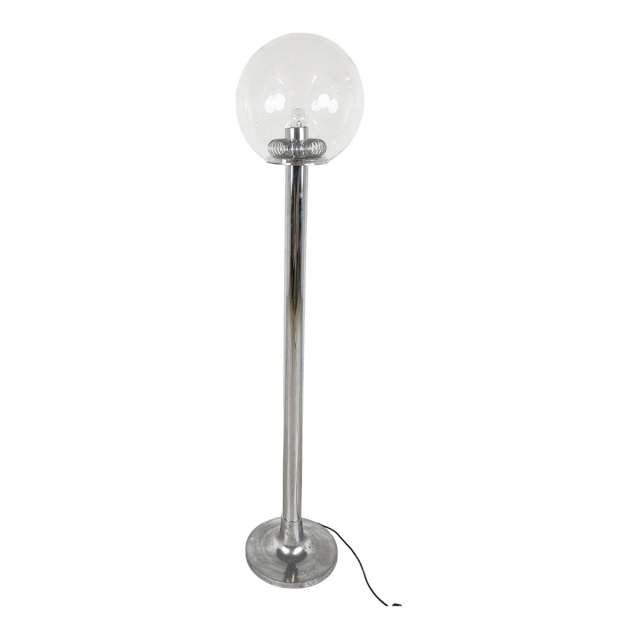 Floor Lamp Space Age, silver chrome, transparent glass, Belgium, 1970s.
