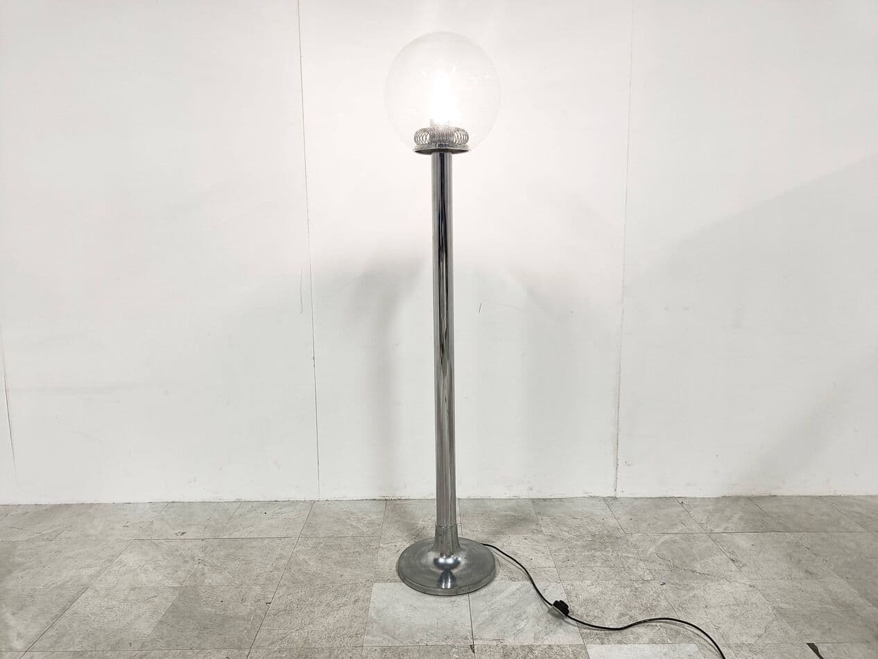 Floor Lamp Space Age, silver chrome, transparent glass, Belgium, 1970s. - 329865