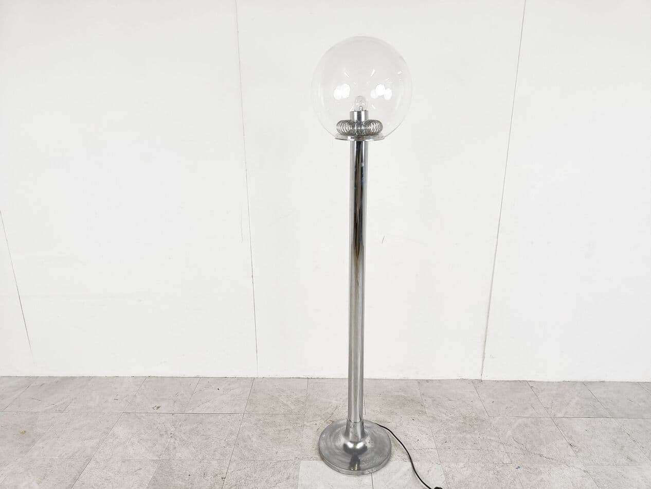 Floor Lamp Space Age, silver chrome, transparent glass, Belgium, 1970s. - 329869