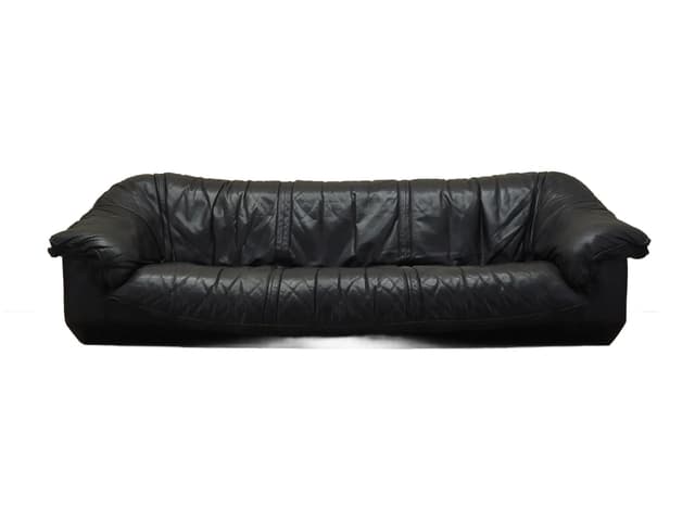 Sofa, skóra czarna, Włochy, lata 60. - WYMIARY