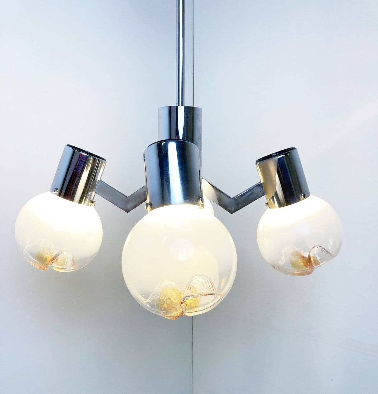 Chandelier, Mazzega, transparent brown glass, chrome, Italy, 1960s. - 329820