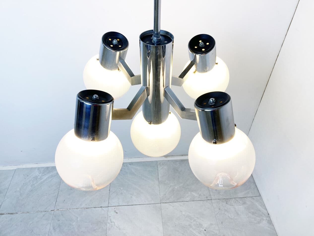 Chandelier, Mazzega, transparent brown glass, chrome, Italy, 1960s. - 329815