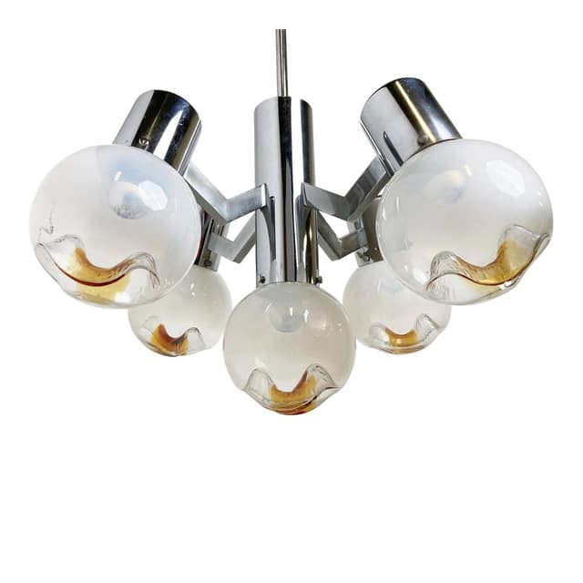 Chandelier, Mazzega, transparent brown glass, chrome, Italy, 1960s. - DIMENSION