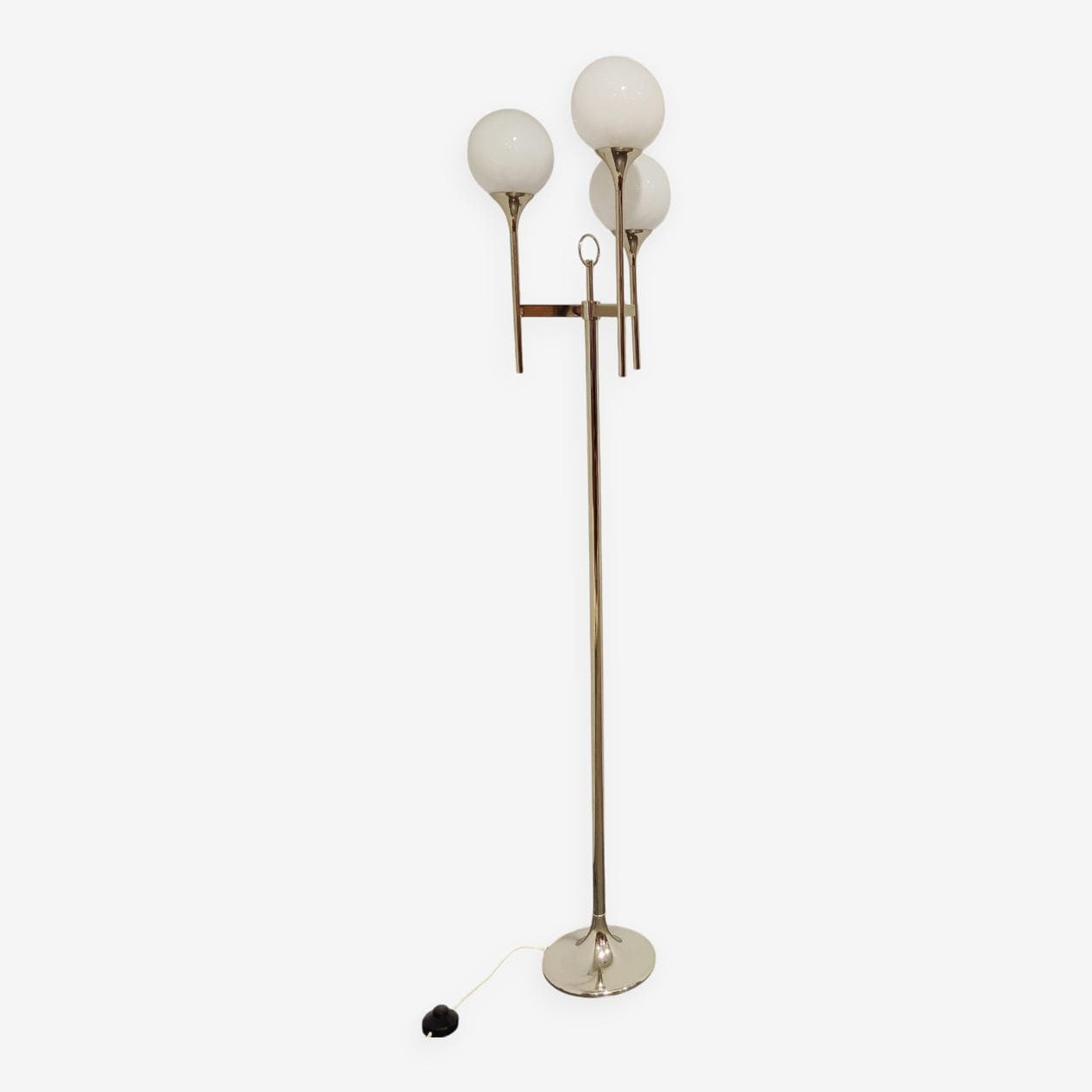 Floor lamp, silver chrome, white glass, by G. Sciolari, Italy, 1970s. - 329757