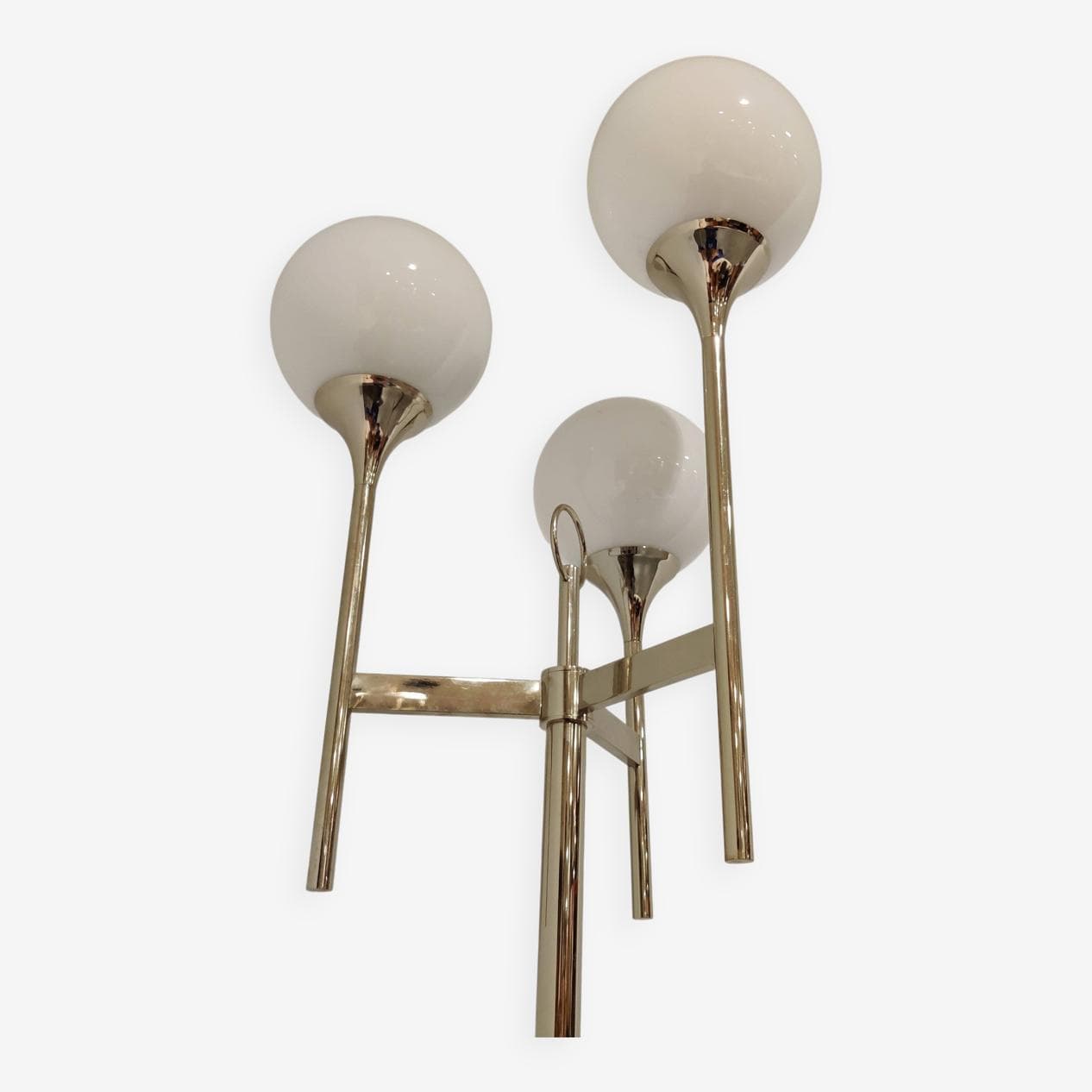 Floor lamp, silver chrome, white glass, by G. Sciolari, Italy, 1970s. - 329755