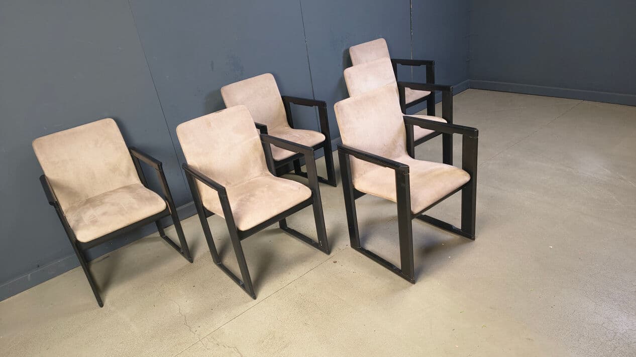 Set of Six Armchairs, black, wood, Italy, 1970s - 329746