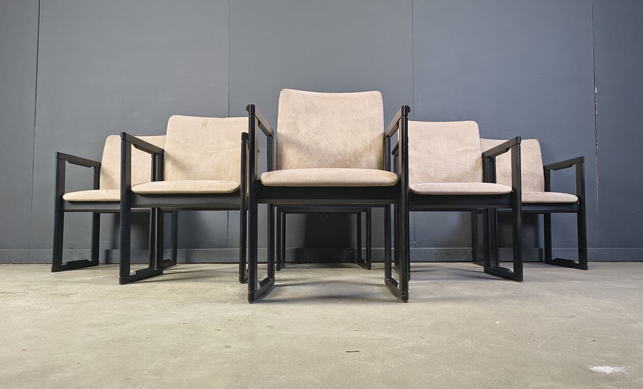 Set of Six Armchairs, black, wood, Italy, 1970s - 329743