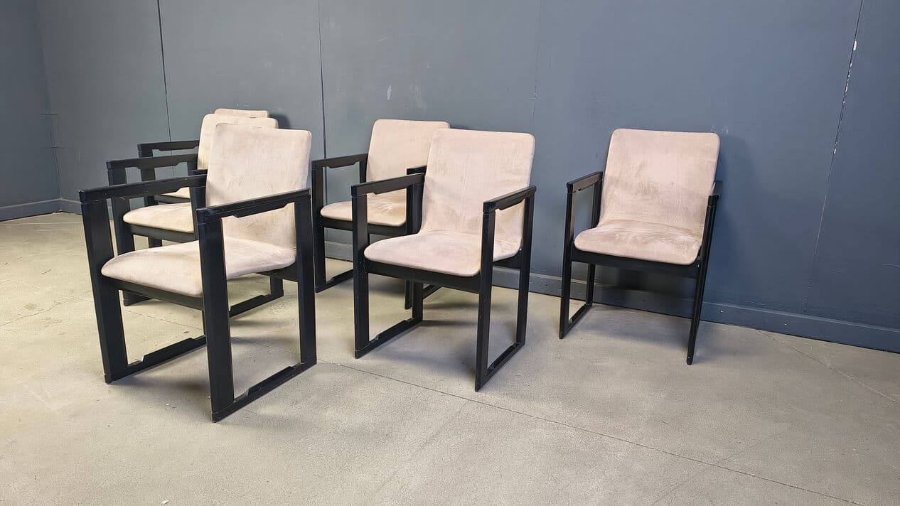 Set of Six Armchairs, black, wood, Italy, 1970s - 329747
