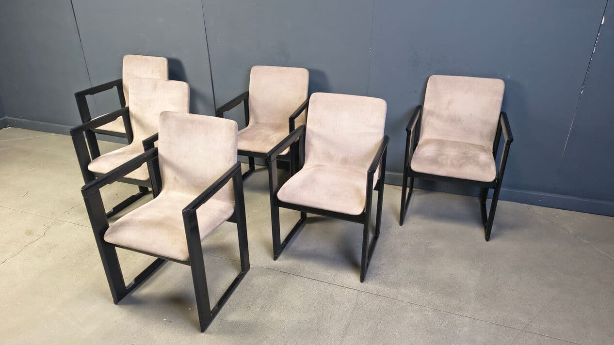 Set of Six Armchairs, black, wood, Italy, 1970s - 329748