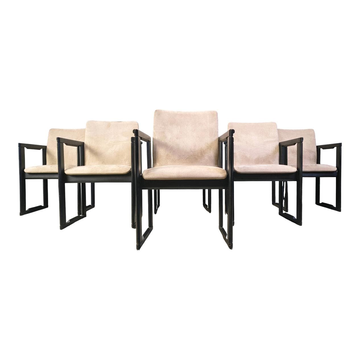 Set of Six Armchairs, black, wood, Italy, 1970s