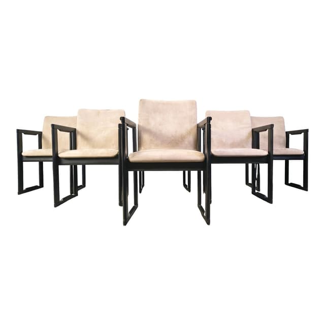 Set of Six Armchairs, black, wood, Italy, 1970s - DIMENSION