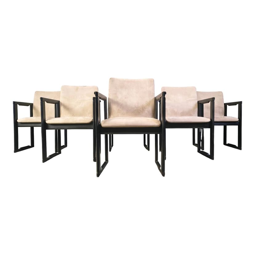 Set of Six Armchairs, black, wood, Italy, 1970s