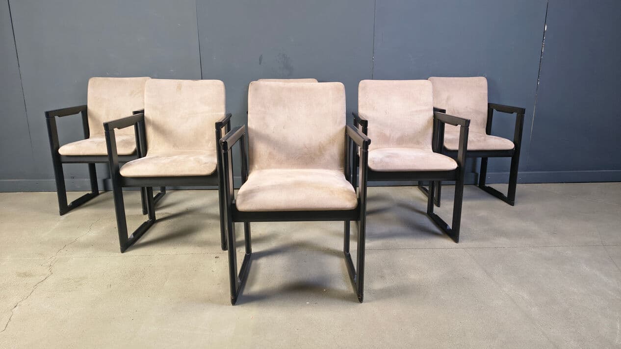 Set of Six Armchairs, black, wood, Italy, 1970s - 329753