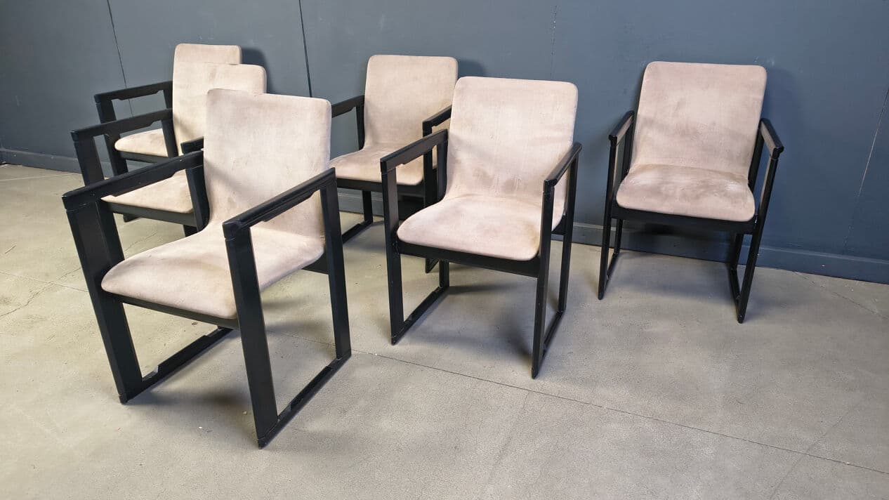 Set of Six Armchairs, black, wood, Italy, 1970s - 329749