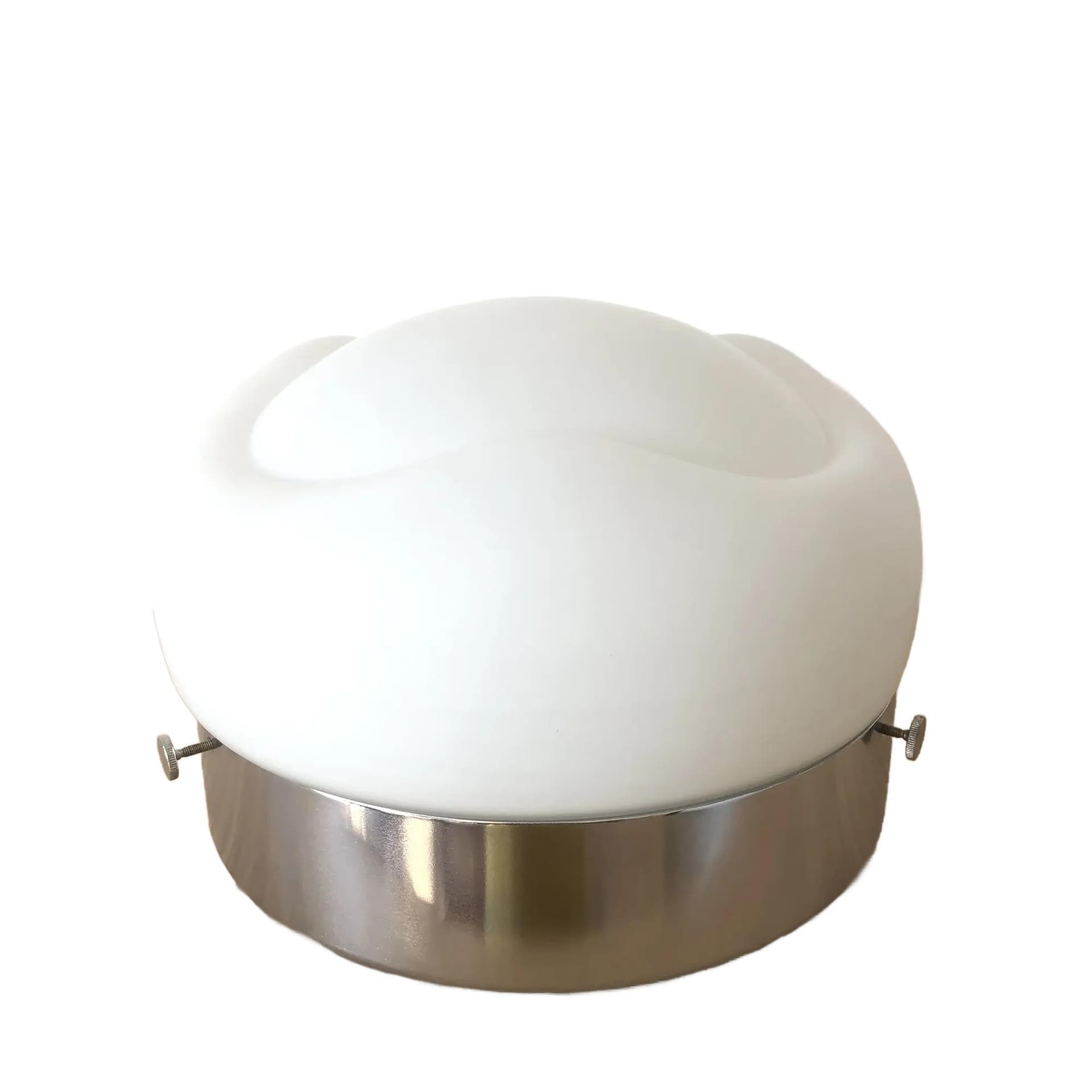 Plafon Space Age, szkło opalowe białe, stal chromowana, Niemcy, lata 70.