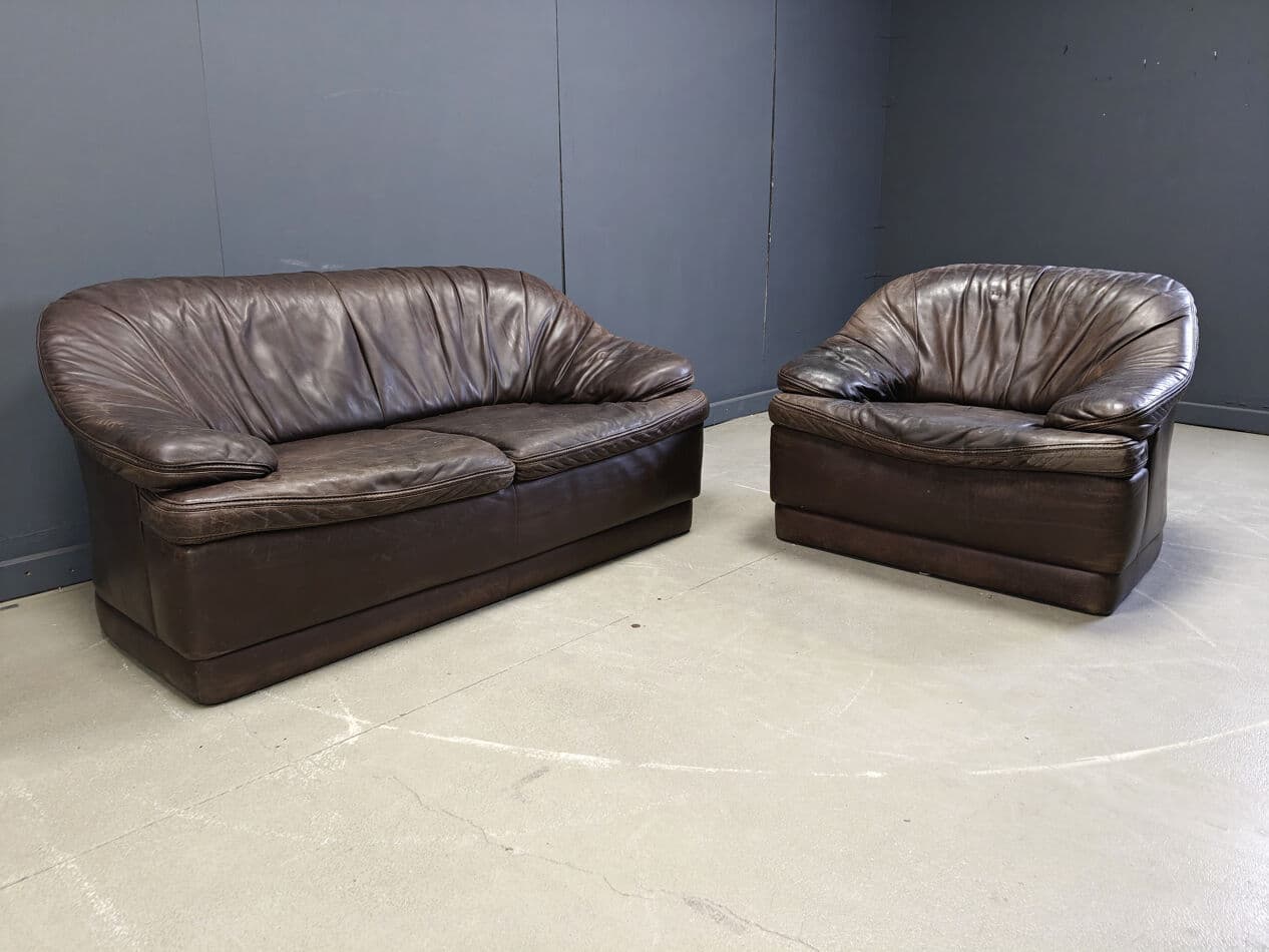 Sofa set, brown leather, Germany, 1970s. - 329714