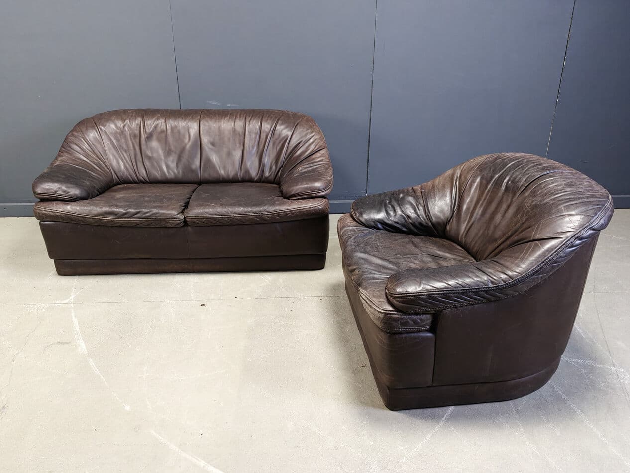 Sofa set, brown leather, Germany, 1970s. - 329708