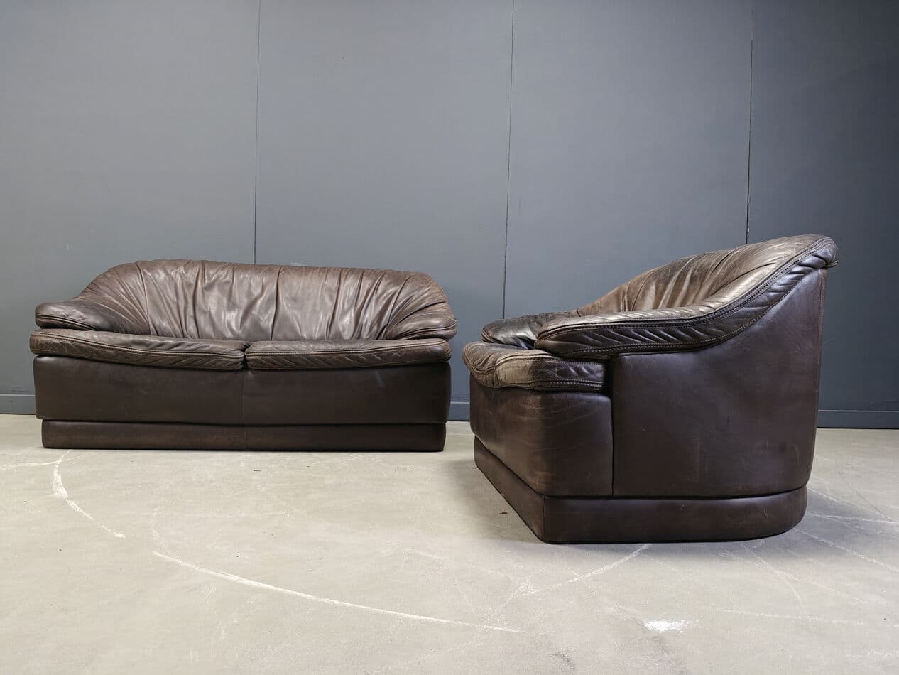 Sofa set, brown leather, Germany, 1970s. - 329711