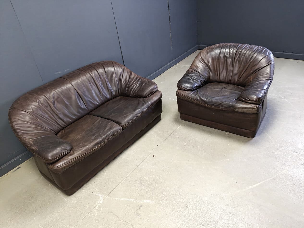 Sofa set, brown leather, Germany, 1970s. - 329712