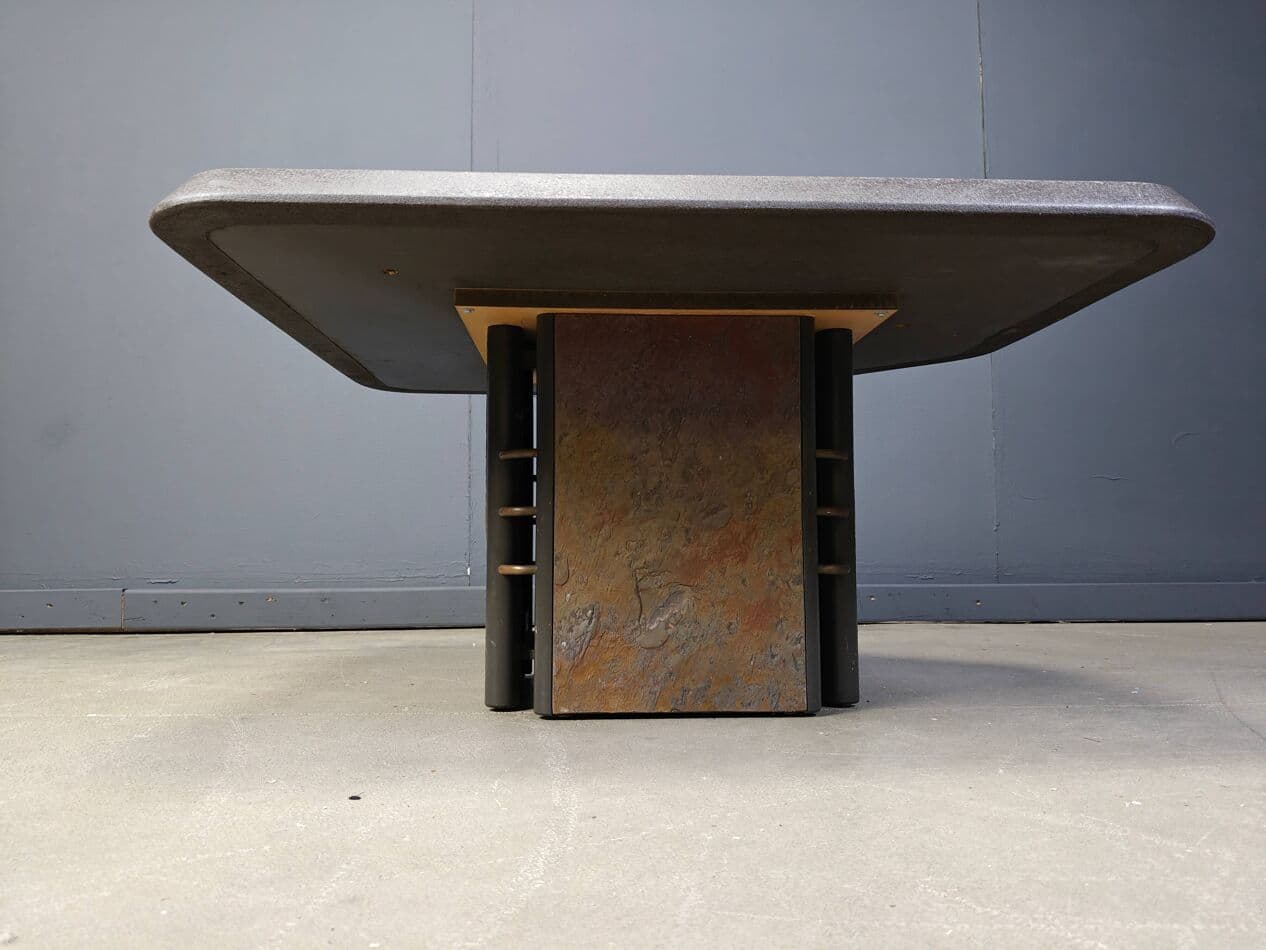 Stolik kawowy brutalistyczny, multikolor, kamień, metal, Belgia, lata 80. - 329702