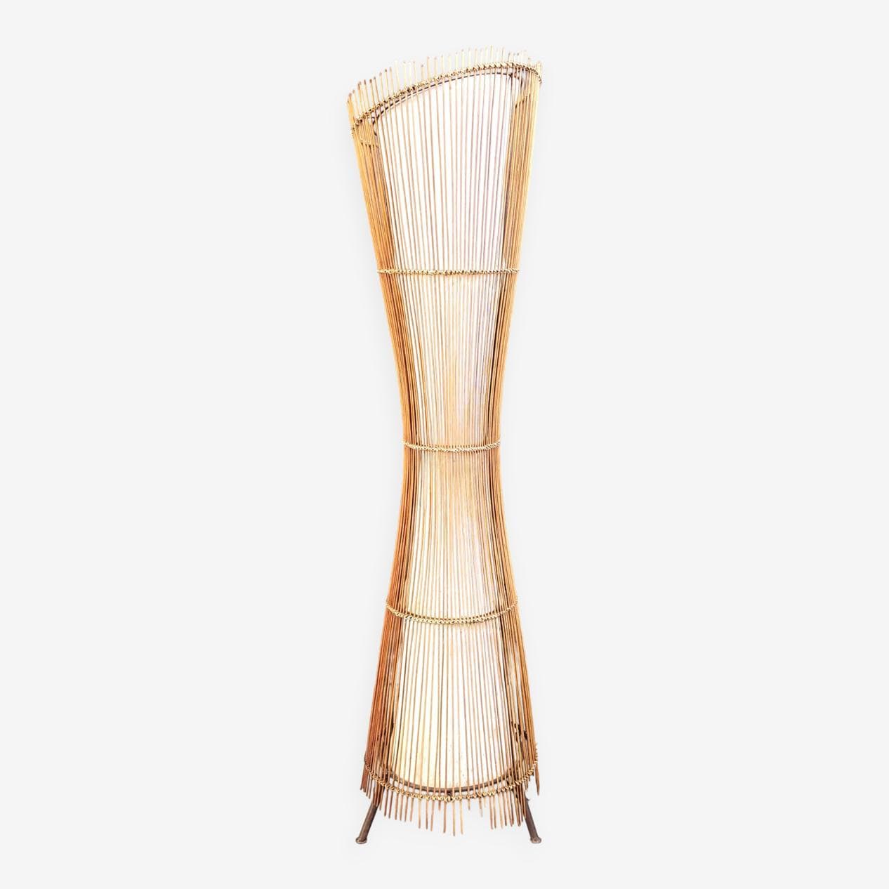 Floor lamp, brown bamboo, cream fabric, black metal, Italy, 1960s. - 329674